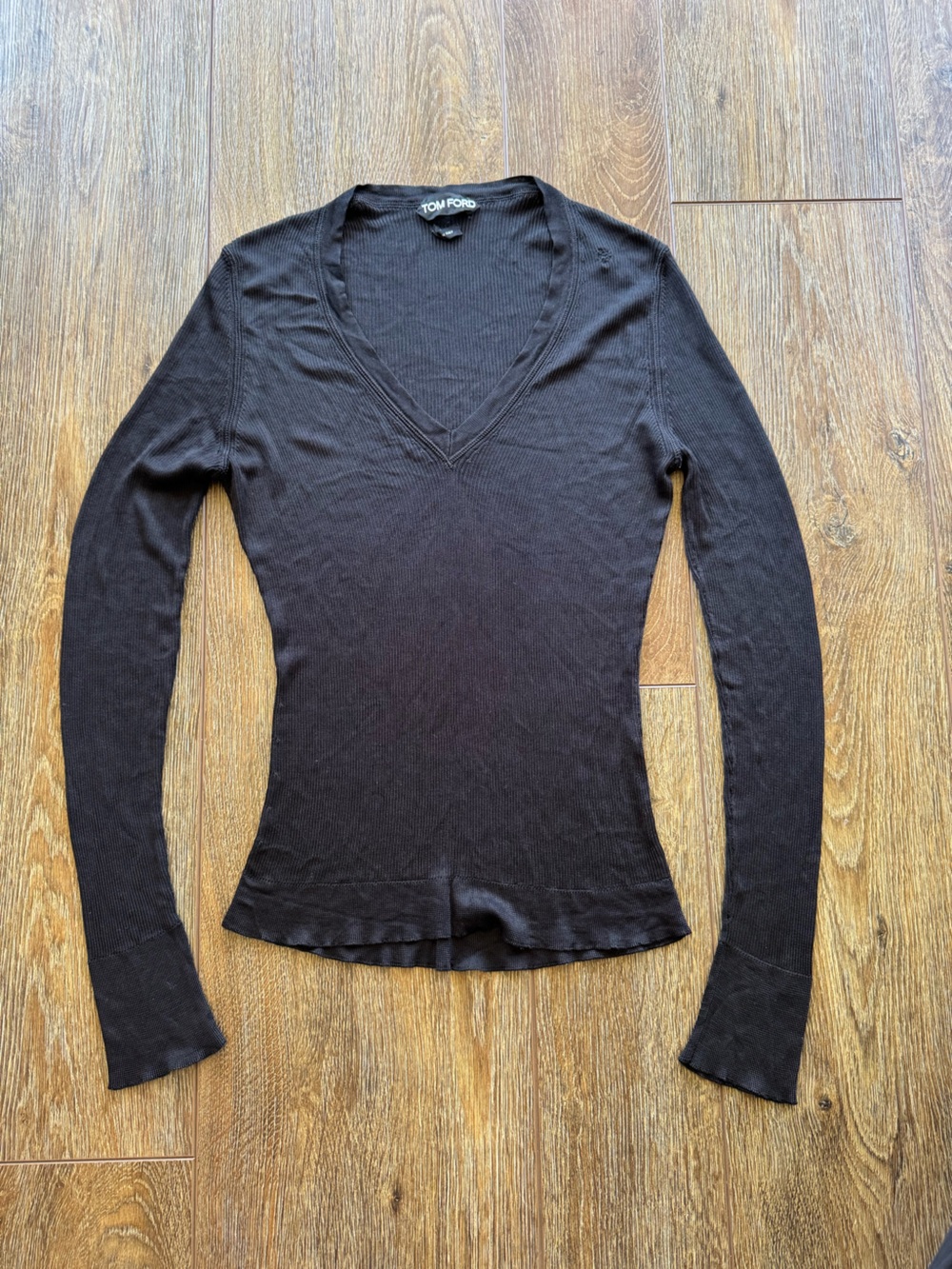 Tom Ford Black Slim V-Neck Long Sleeve Tee